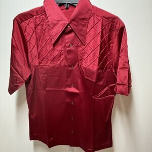Vtg Arnel Nylon Men’s Short Sleeve Dress Shirt Button Front Pocket Red Size M